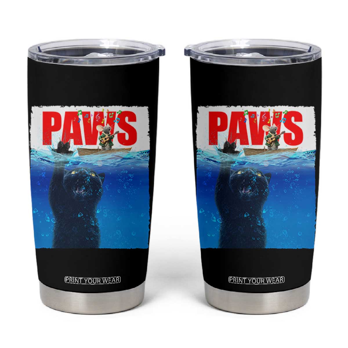 Funny Black Cat Tumbler Cup PAWS Parody Kitten Mouse Humorous TS14 Black Print Your Wear