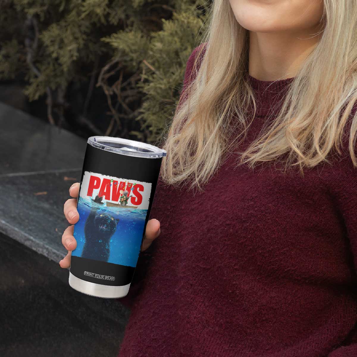 Funny Black Cat Tumbler Cup PAWS Parody Kitten Mouse Humorous TS14 Print Your Wear