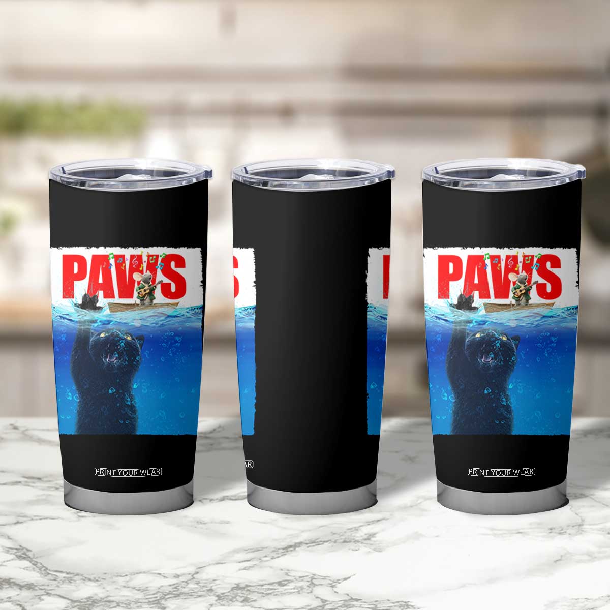Funny Black Cat Tumbler Cup PAWS Parody Kitten Mouse Humorous TS14 Print Your Wear
