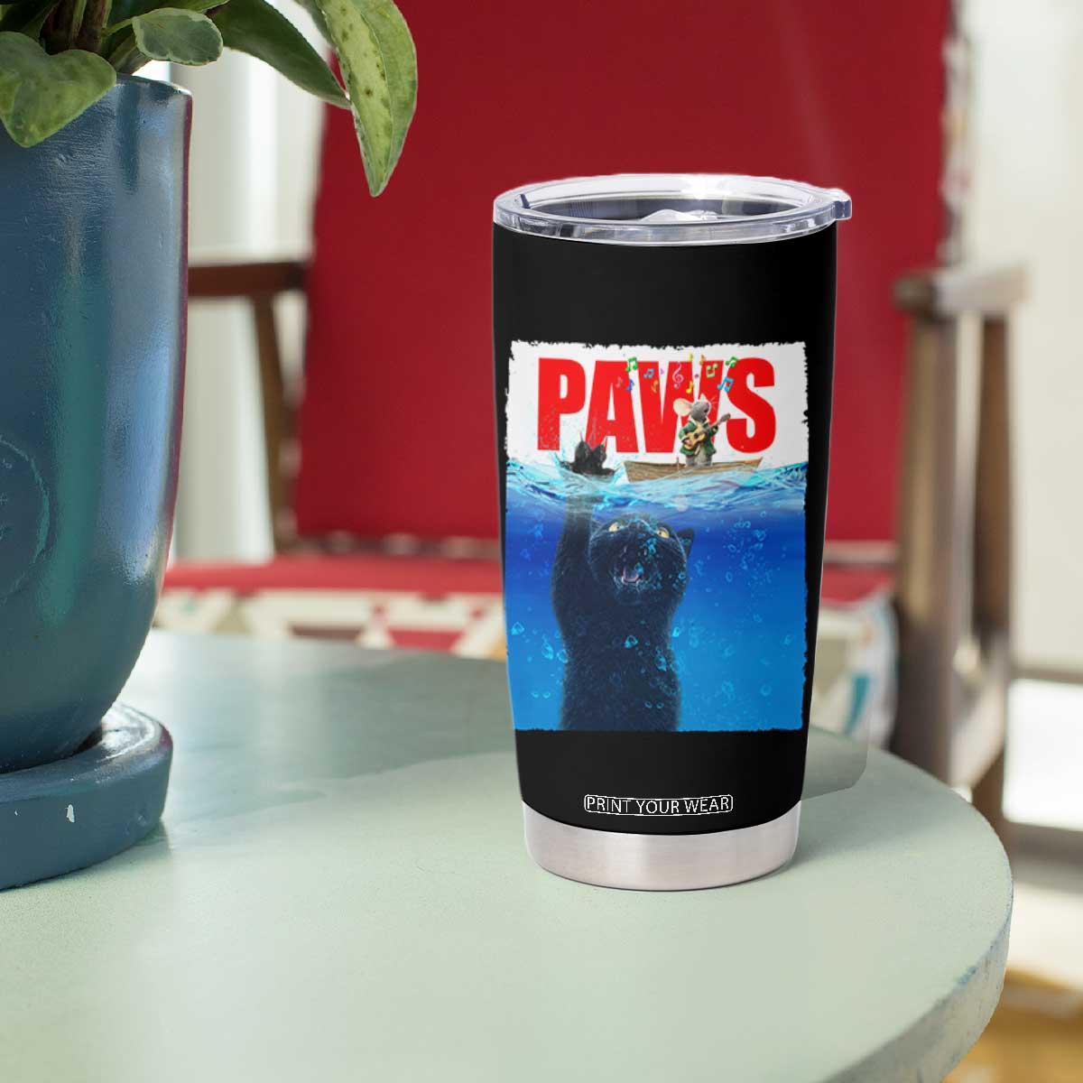 Funny Black Cat Tumbler Cup PAWS Parody Kitten Mouse Humorous TS14 Print Your Wear