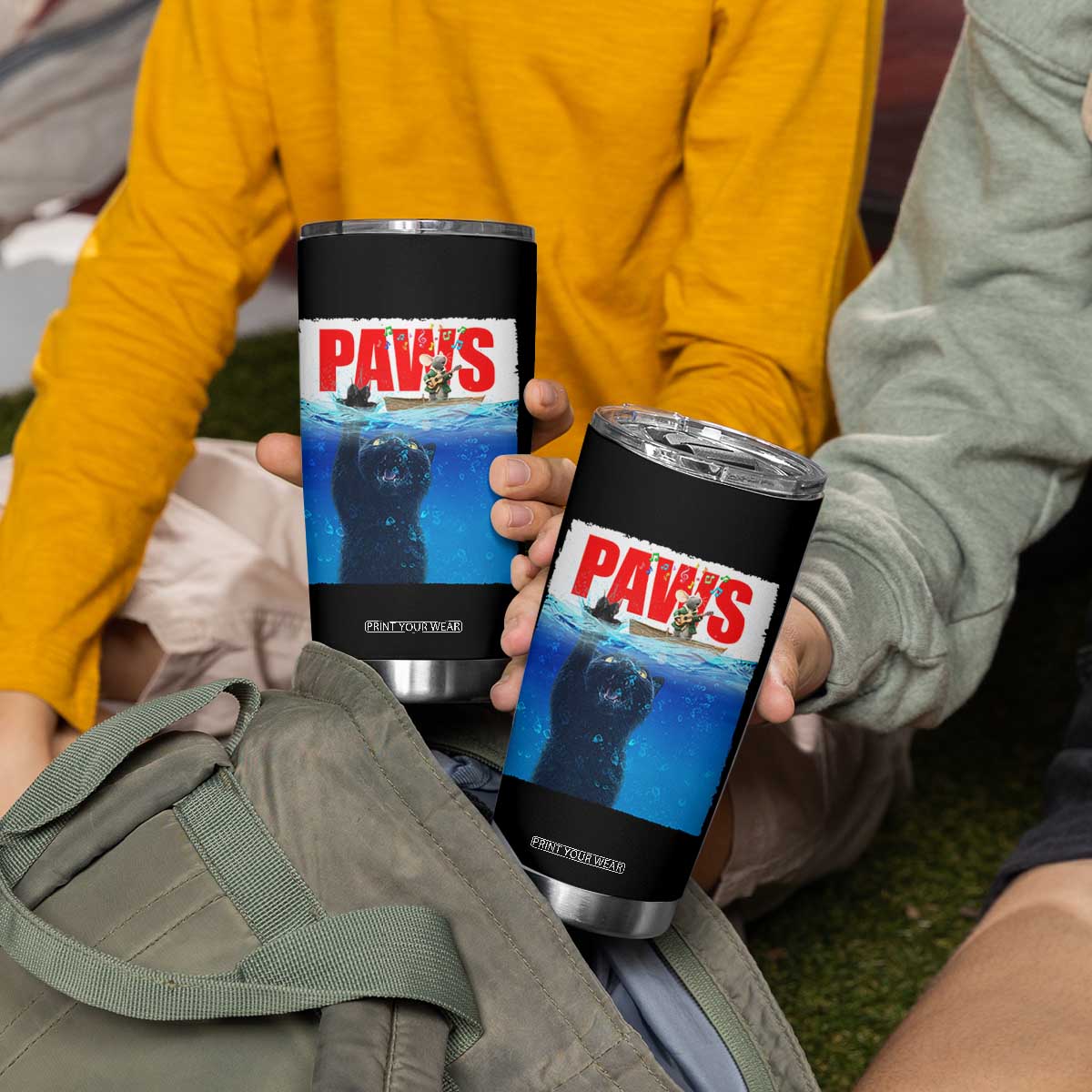 Funny Black Cat Tumbler Cup PAWS Parody Kitten Mouse Humorous TS14 Print Your Wear