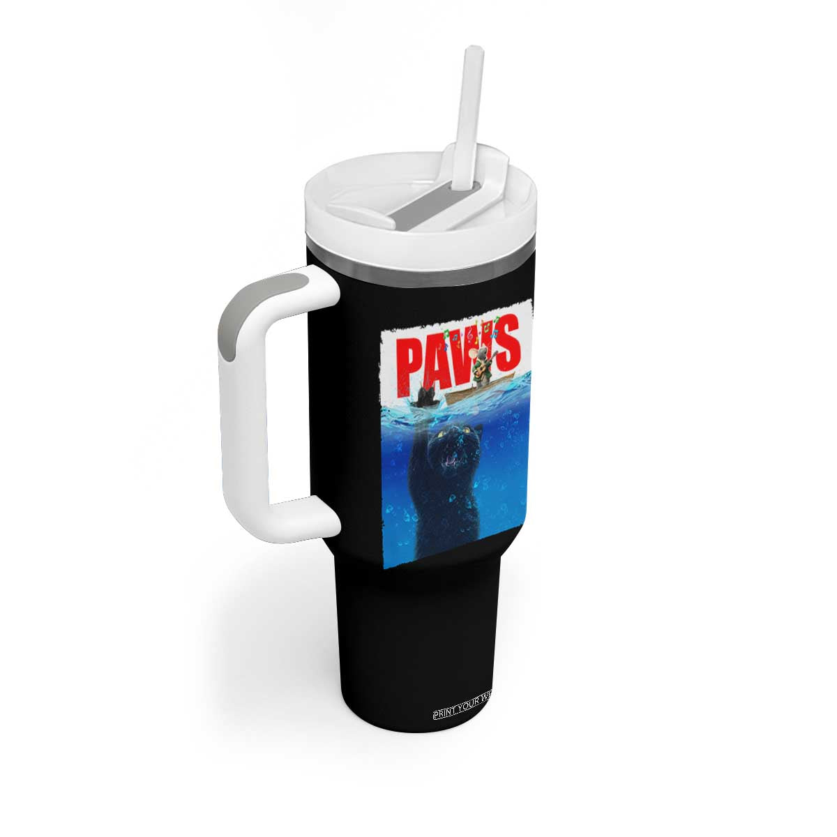 Funny Black Cat Tumbler With Handle PAWS Parody Kitten Mouse Humorous TS14 Print Your Wear