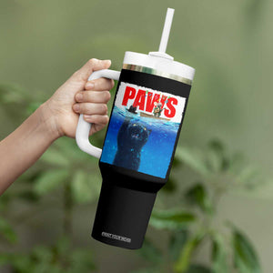 Funny Black Cat Tumbler With Handle PAWS Parody Kitten Mouse Humorous - Print Your Wear