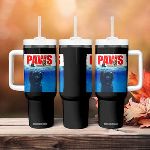 Funny Black Cat Tumbler With Handle PAWS Parody Kitten Mouse Humorous - Print Your Wear