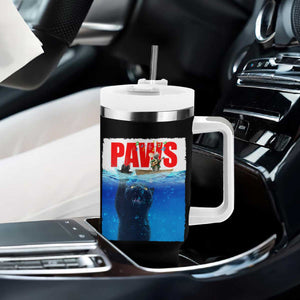 Funny Black Cat Tumbler With Handle PAWS Parody Kitten Mouse Humorous - Print Your Wear