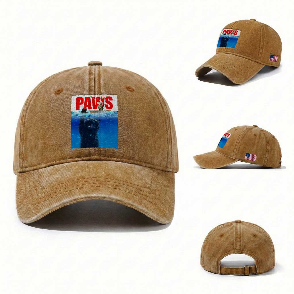 Funny Black Cat Washed Cotton Baseball Cap PAWS Parody Kitten Mouse Humorous TS14 Washed Cap Universal Fit Yellow Ochre Print Your Wear