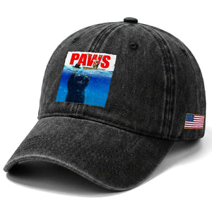 Funny Black Cat Washed Cotton Baseball Cap PAWS Parody Kitten Mouse Humorous TS14 Print Your Wear