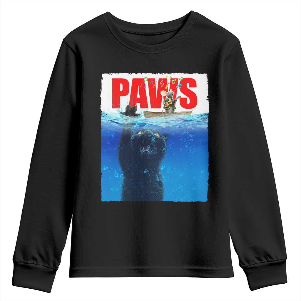 Funny Black Cat Youth Sweatshirt PAWS Parody Kitten Mouse Humorous TS14 Black Print Your Wear