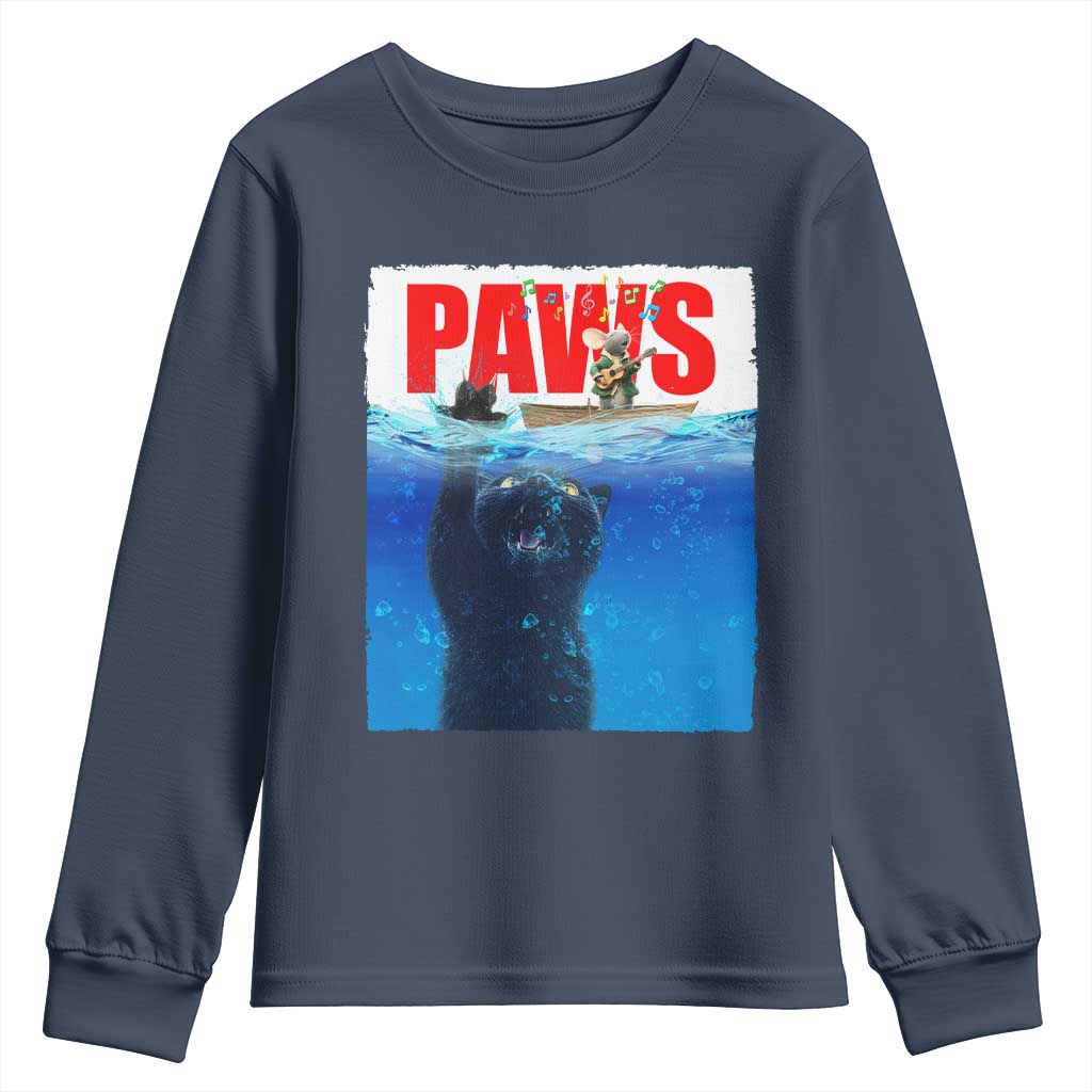 Funny Black Cat Youth Sweatshirt PAWS Parody Kitten Mouse Humorous TS14 Navy Print Your Wear