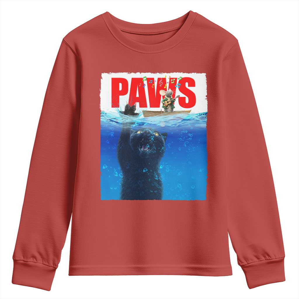 Funny Black Cat Youth Sweatshirt PAWS Parody Kitten Mouse Humorous TS14 Red Print Your Wear