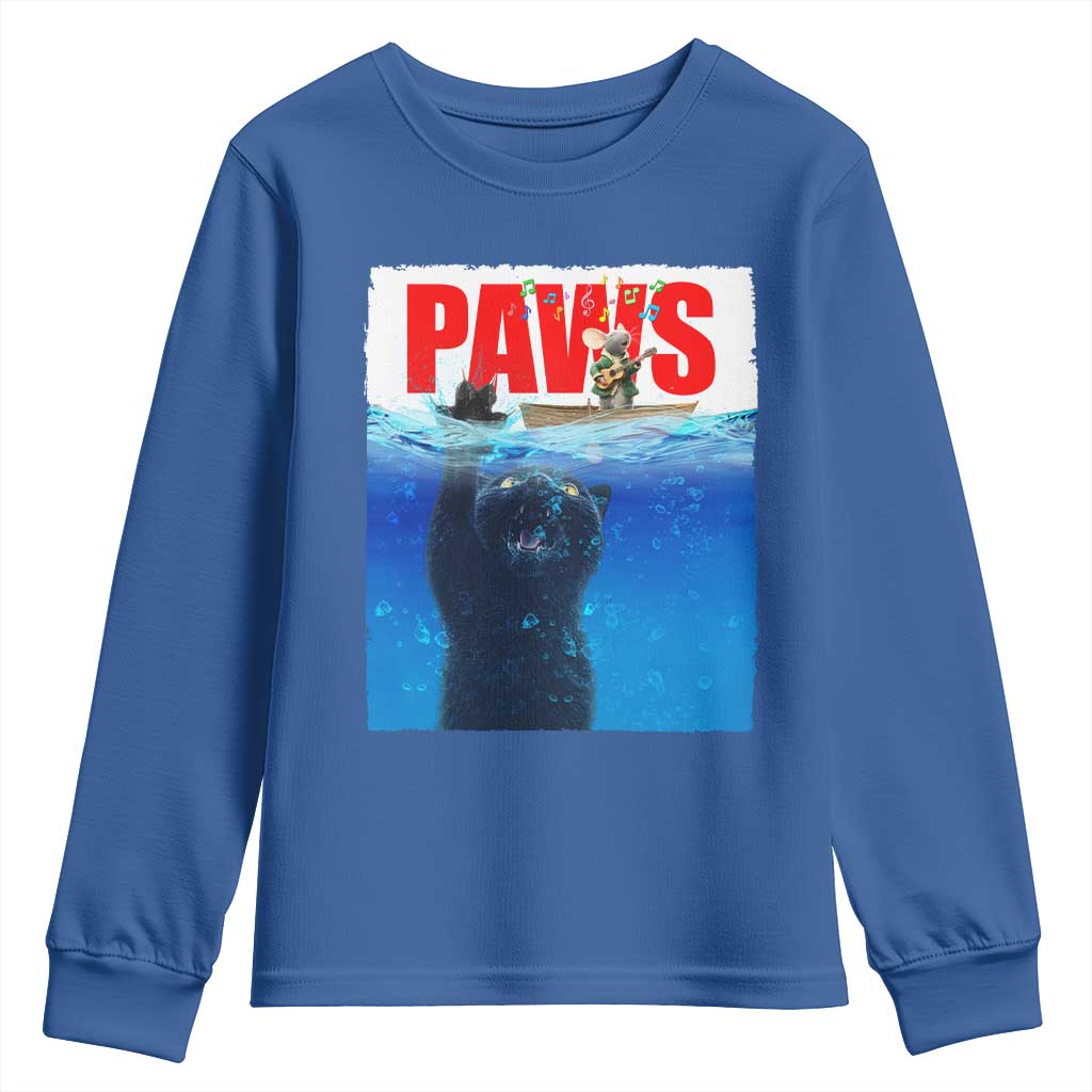 Funny Black Cat Youth Sweatshirt PAWS Parody Kitten Mouse Humorous TS14 Royal Blue Print Your Wear