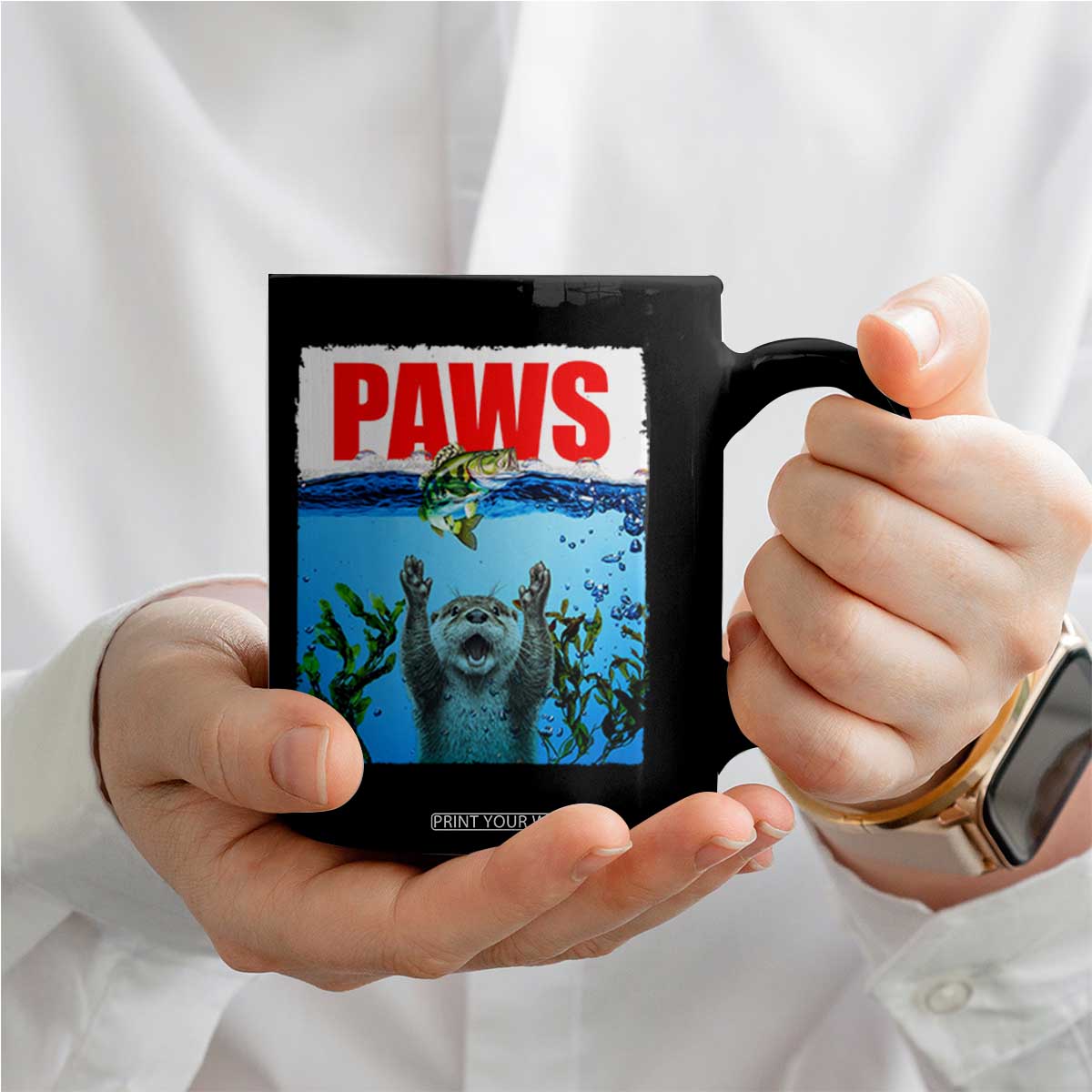 Paws Parody Coffee Mug Otter Chasing Bass Fish Ocean TS14 Print Your Wear