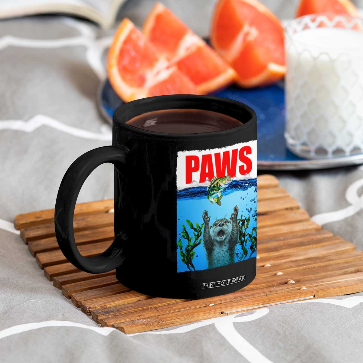 Paws Parody Coffee Mug Otter Chasing Bass Fish Ocean TS14 Print Your Wear