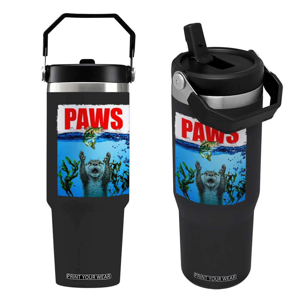 Paws Parody Flip Straw Tumbler Otter Chasing Bass Fish Ocean TS14 One Size: 30 oz Black Print Your Wear