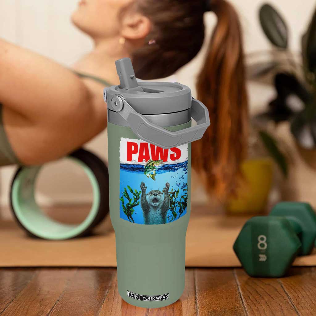 Paws Parody Flip Straw Tumbler Otter Chasing Bass Fish Ocean TS14 One Size: 30 oz Moss Green Print Your Wear