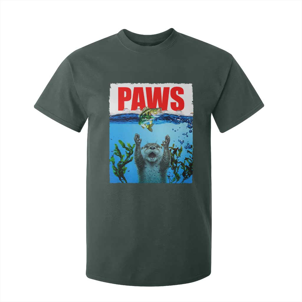 Paws Parody T Shirt For Kid Otter Chasing Bass Fish Ocean TS14 Dark Forest Green Print Your Wear