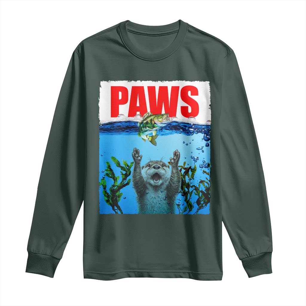 Paws Parody Long Sleeve Shirt Otter Chasing Bass Fish Ocean TS14 Dark Forest Green Print Your Wear