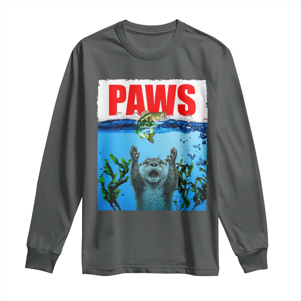 Paws Parody Long Sleeve Shirt Otter Chasing Bass Fish Ocean TS14 Dark Heather Print Your Wear