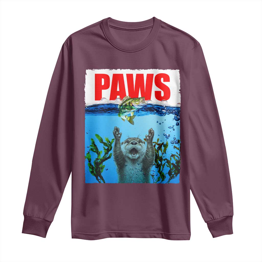 Paws Parody Long Sleeve Shirt Otter Chasing Bass Fish Ocean TS14 Maroon Print Your Wear