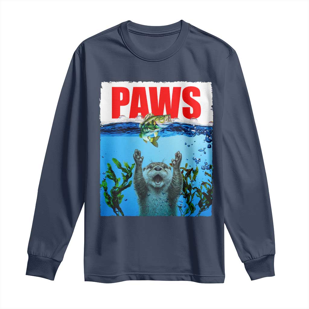 Paws Parody Long Sleeve Shirt Otter Chasing Bass Fish Ocean TS14 Navy Print Your Wear