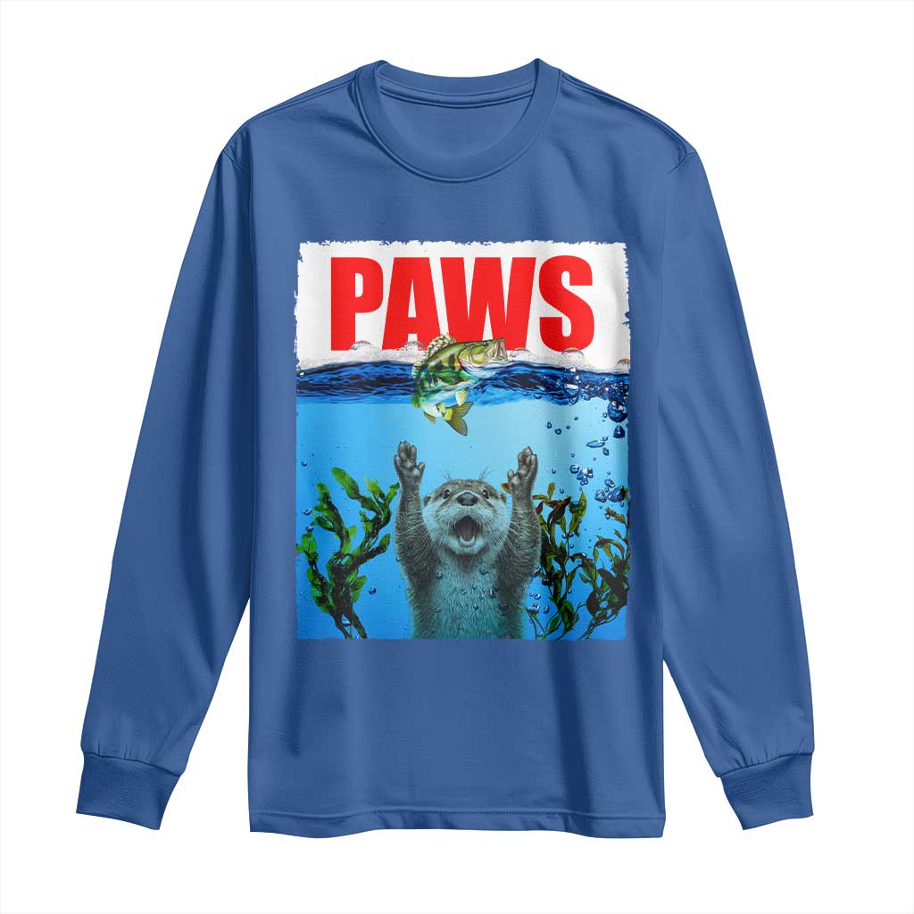 Paws Parody Long Sleeve Shirt Otter Chasing Bass Fish Ocean TS14 Royal Blue Print Your Wear