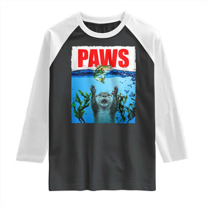 Paws Parody Raglan Shirt Otter Chasing Bass Fish Ocean TS14 Black White Print Your Wear