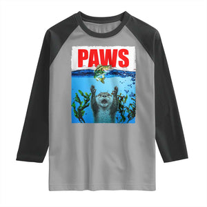 Paws Parody Raglan Shirt Otter Chasing Bass Fish Ocean TS14 Sport Gray Black Print Your Wear