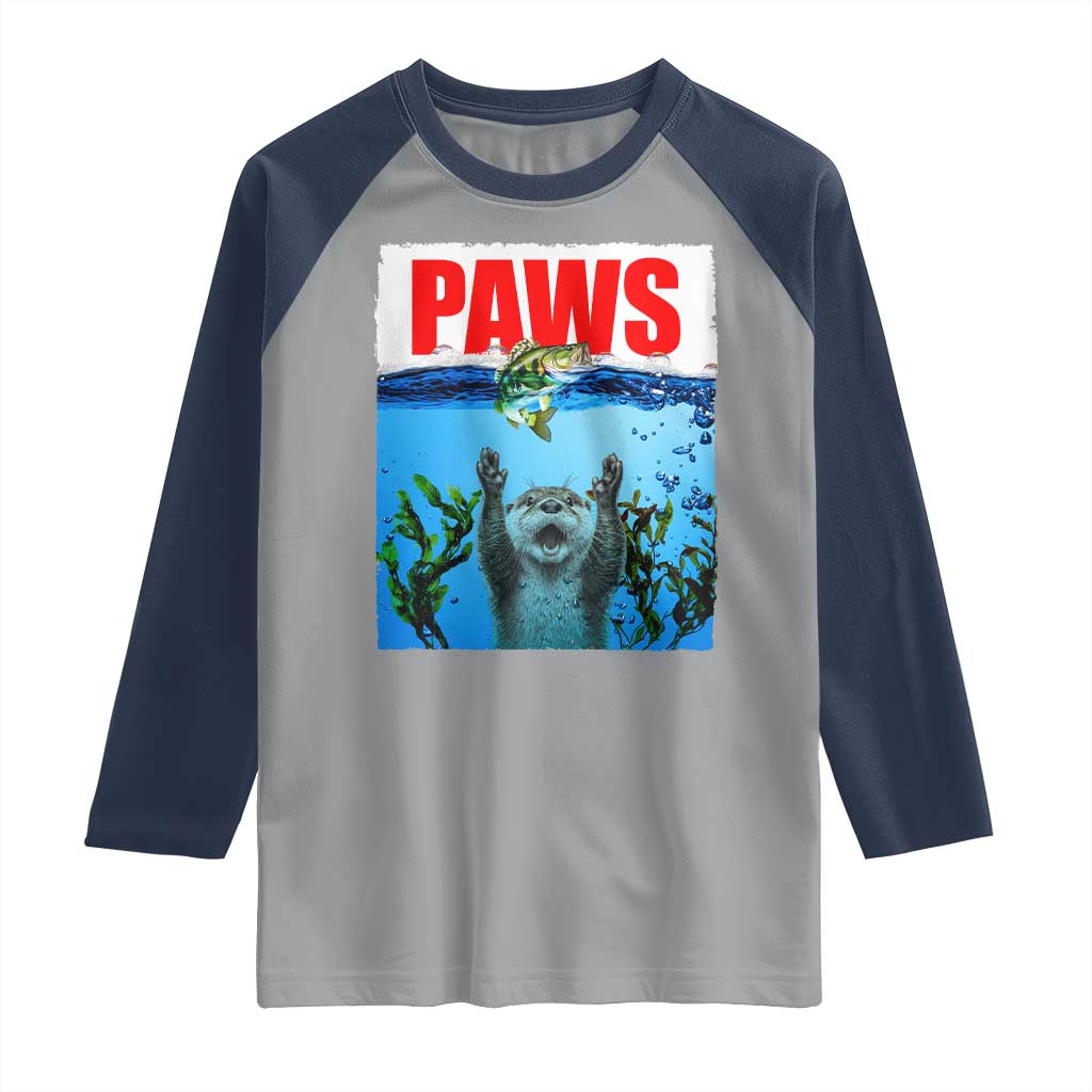 Paws Parody Raglan Shirt Otter Chasing Bass Fish Ocean TS14 Sport Gray Navy Print Your Wear