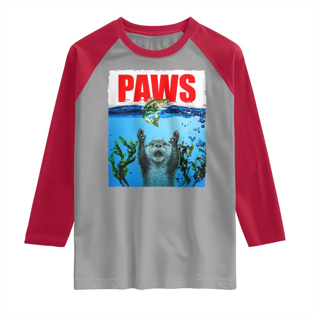 Paws Parody Raglan Shirt Otter Chasing Bass Fish Ocean TS14 Sport Gray Red Print Your Wear