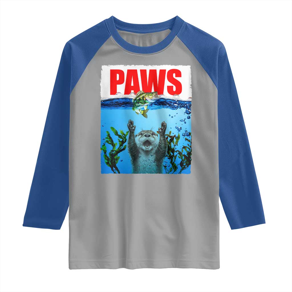 Paws Parody Raglan Shirt Otter Chasing Bass Fish Ocean TS14 Sport Gray Royal Print Your Wear
