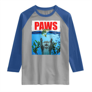 Paws Parody Raglan Shirt Otter Chasing Bass Fish Ocean TS14 Sport Gray Royal Print Your Wear