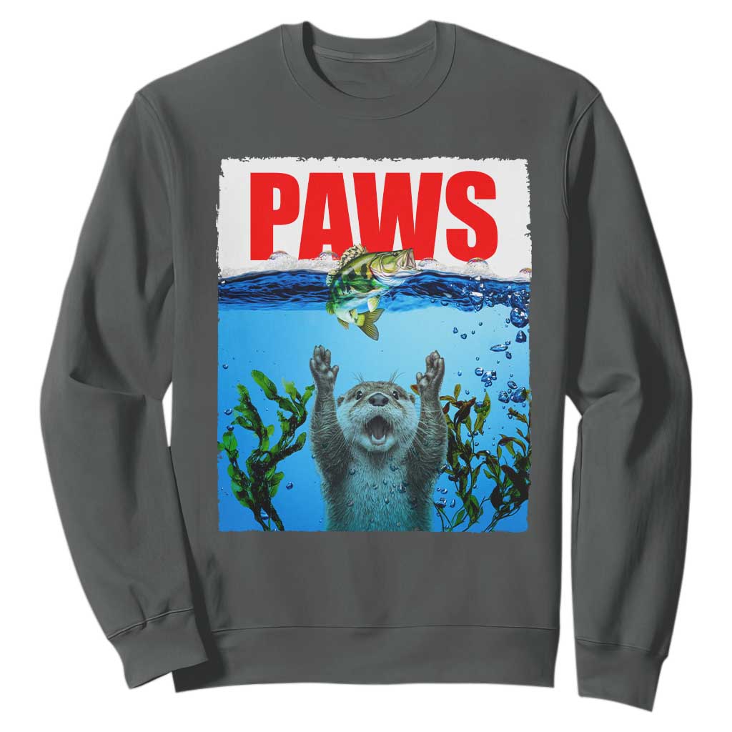 Paws Parody Sweatshirt Otter Chasing Bass Fish Ocean TS14 Dark Heather Print Your Wear