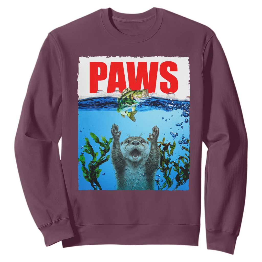 Paws Parody Sweatshirt Otter Chasing Bass Fish Ocean TS14 Maroon Print Your Wear