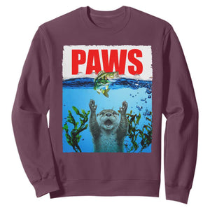 Paws Parody Sweatshirt Otter Chasing Bass Fish Ocean TS14 Maroon Print Your Wear