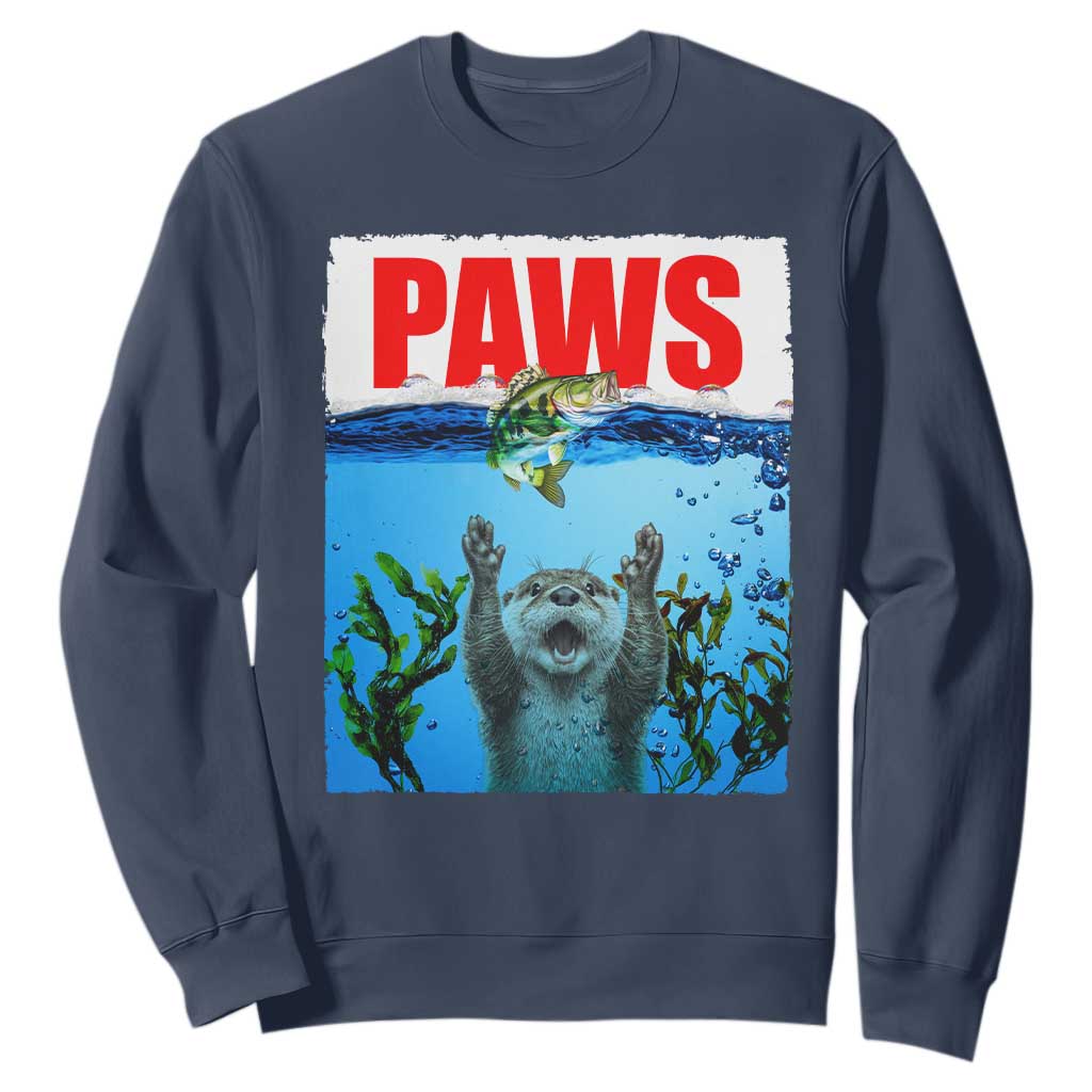 Paws Parody Sweatshirt Otter Chasing Bass Fish Ocean TS14 Navy Print Your Wear