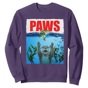 Paws Parody Sweatshirt Otter Chasing Bass Fish Ocean TS14 Purple Print Your Wear