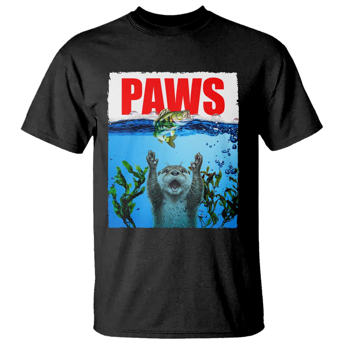 Paws Parody T Shirt Otter Chasing Bass Fish Ocean TS14 Black Print Your Wear