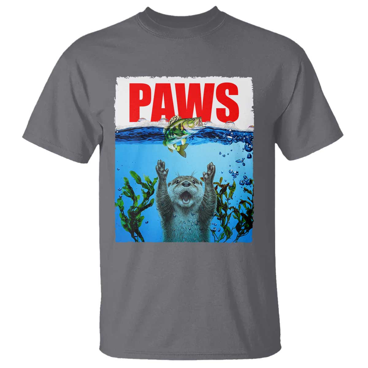 Paws Parody T Shirt Otter Chasing Bass Fish Ocean TS14 Charcoal Print Your Wear
