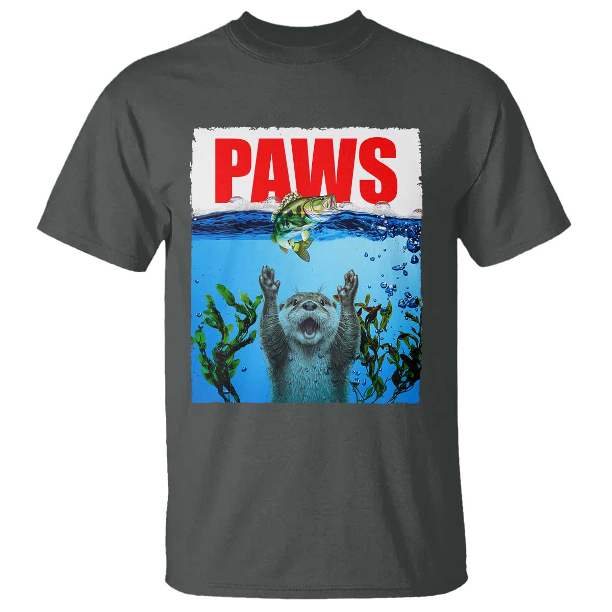 Paws Parody T Shirt Otter Chasing Bass Fish Ocean TS14 Dark Heather Print Your Wear