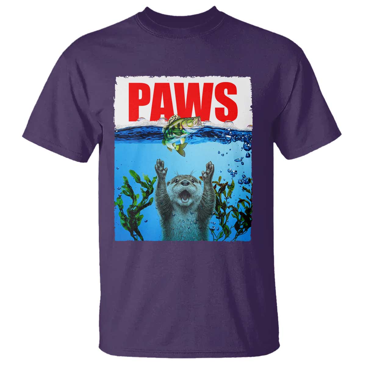 Paws Parody T Shirt Otter Chasing Bass Fish Ocean TS14 Purple Print Your Wear