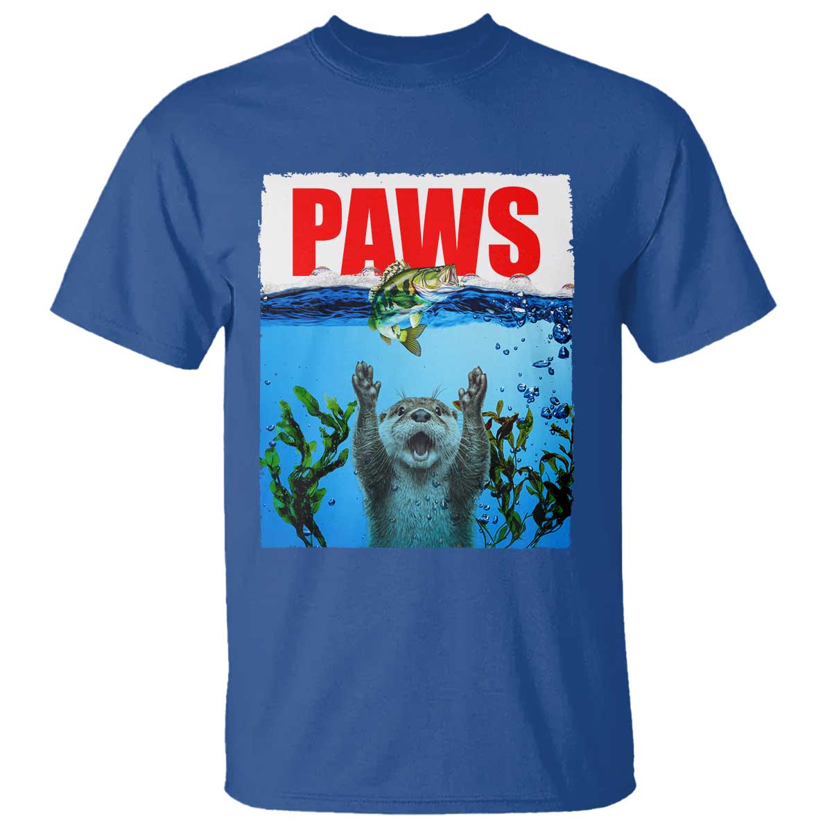 Paws Parody T Shirt Otter Chasing Bass Fish Ocean TS14 Royal Blue Print Your Wear