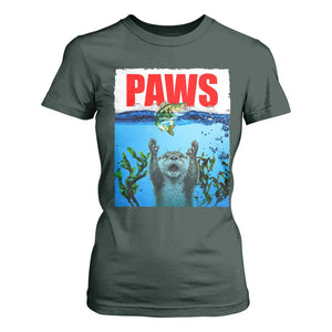 Paws Parody T Shirt For Women Otter Chasing Bass Fish Ocean TS14 Dark Forest Green Print Your Wear