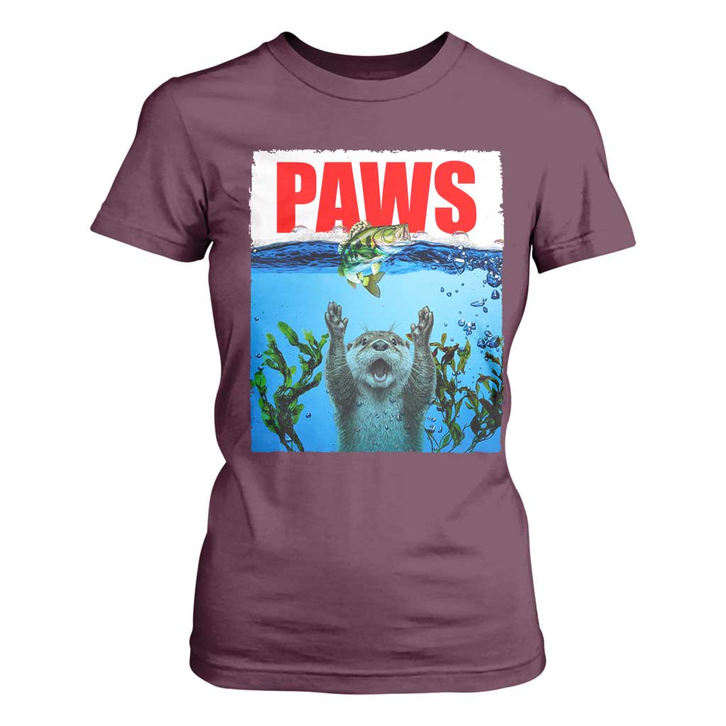 Paws Parody T Shirt For Women Otter Chasing Bass Fish Ocean TS14 Maroon Print Your Wear