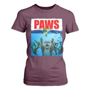 Paws Parody T Shirt For Women Otter Chasing Bass Fish Ocean TS14 Maroon Print Your Wear