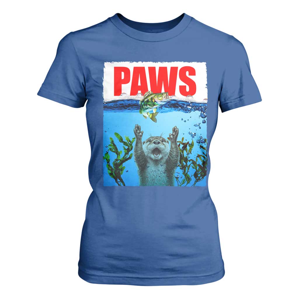 Paws Parody T Shirt For Women Otter Chasing Bass Fish Ocean TS14 Royal Blue Print Your Wear