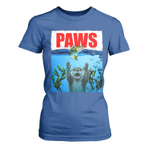 Paws Parody T Shirt For Women Otter Chasing Bass Fish Ocean TS14 Royal Blue Print Your Wear