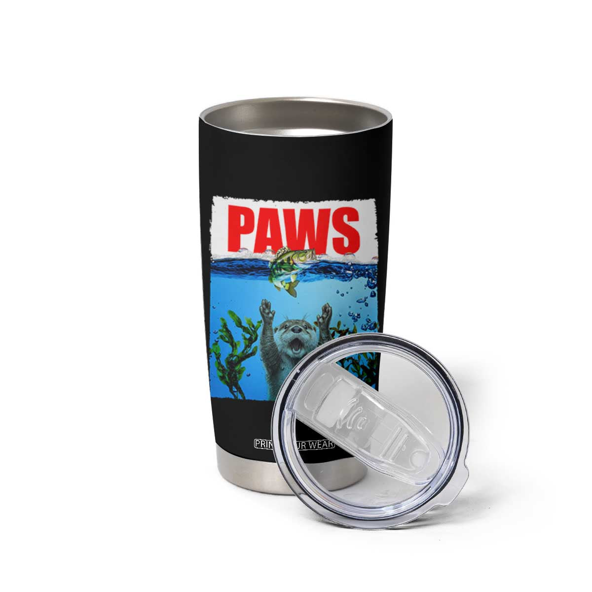 Paws Parody Tumbler Cup Otter Chasing Bass Fish Ocean TS14 Print Your Wear