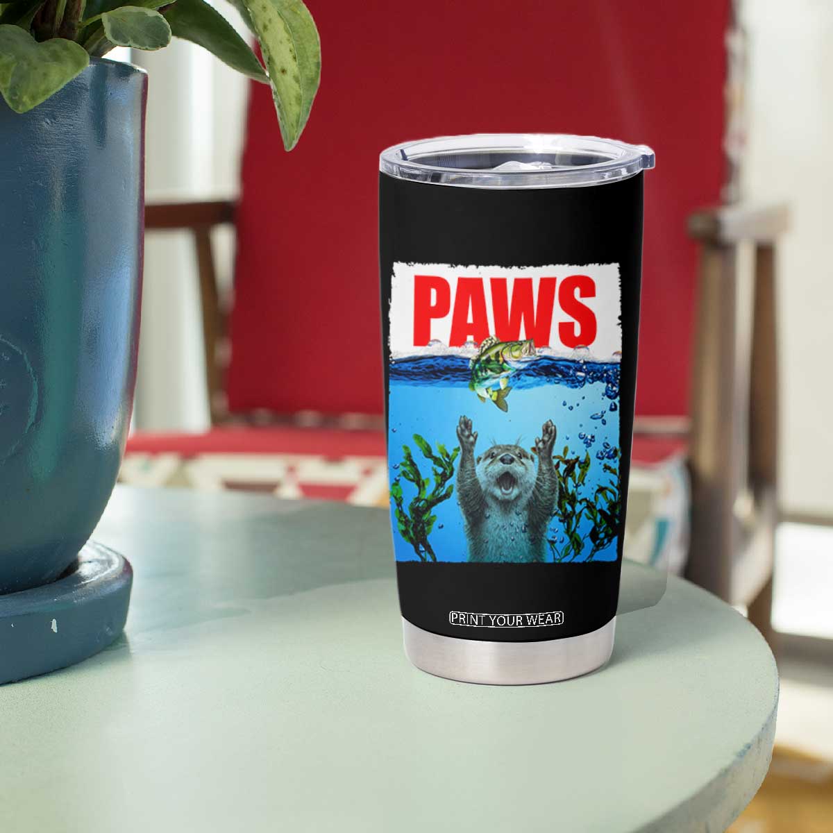 Paws Parody Tumbler Cup Otter Chasing Bass Fish Ocean TS14 Print Your Wear
