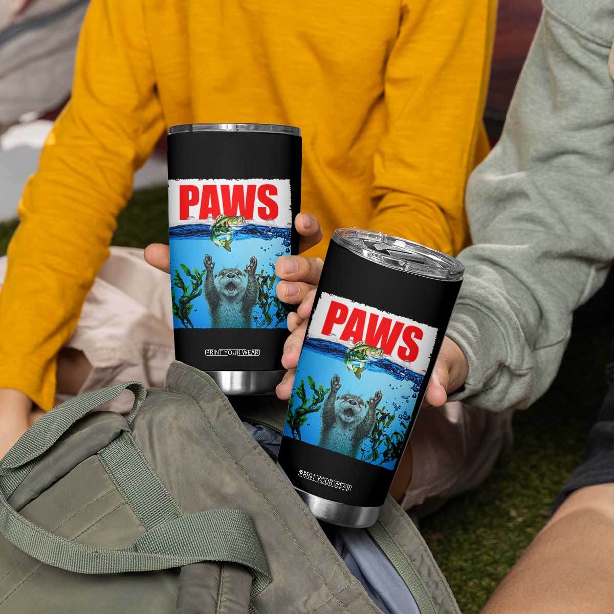 Paws Parody Tumbler Cup Otter Chasing Bass Fish Ocean TS14 Print Your Wear