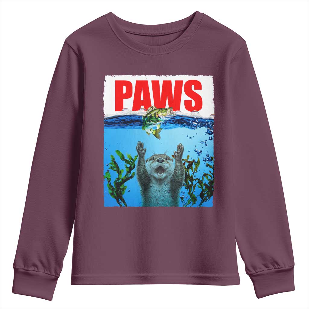 Paws Parody Youth Sweatshirt Otter Chasing Bass Fish Ocean TS14 Maroon Print Your Wear